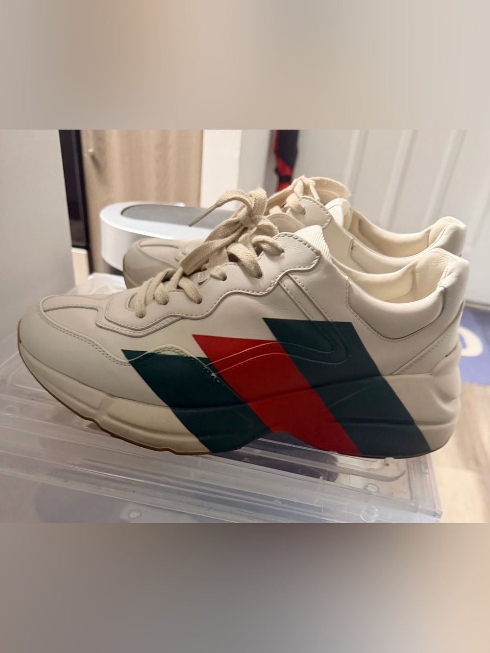 Gucci White Sneakers with Red & Green Side Stripe